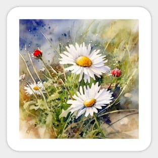 White Daisies on a Meadow Watercolor Sticker